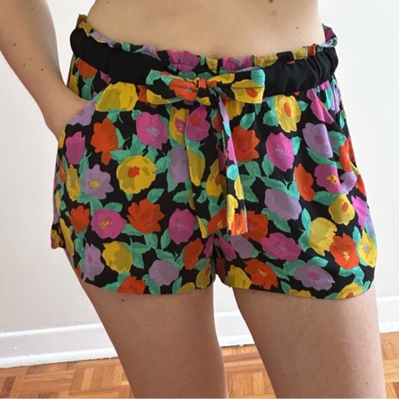 Zara Tie Waist Orange Floral Printed Mini Shorts size XS - Picture 3 of 13